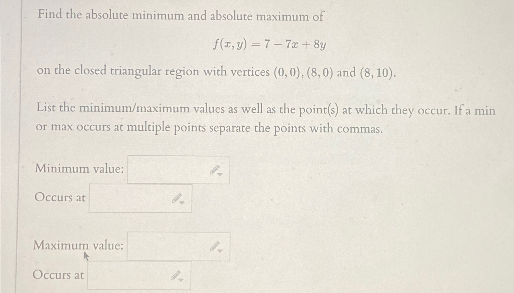 Solved Find the absolute minimum and absolute maximum | Chegg.com