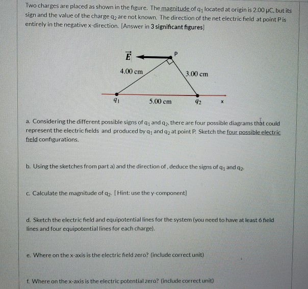 Solved Two charges are placed as shown in the figure. The | Chegg.com