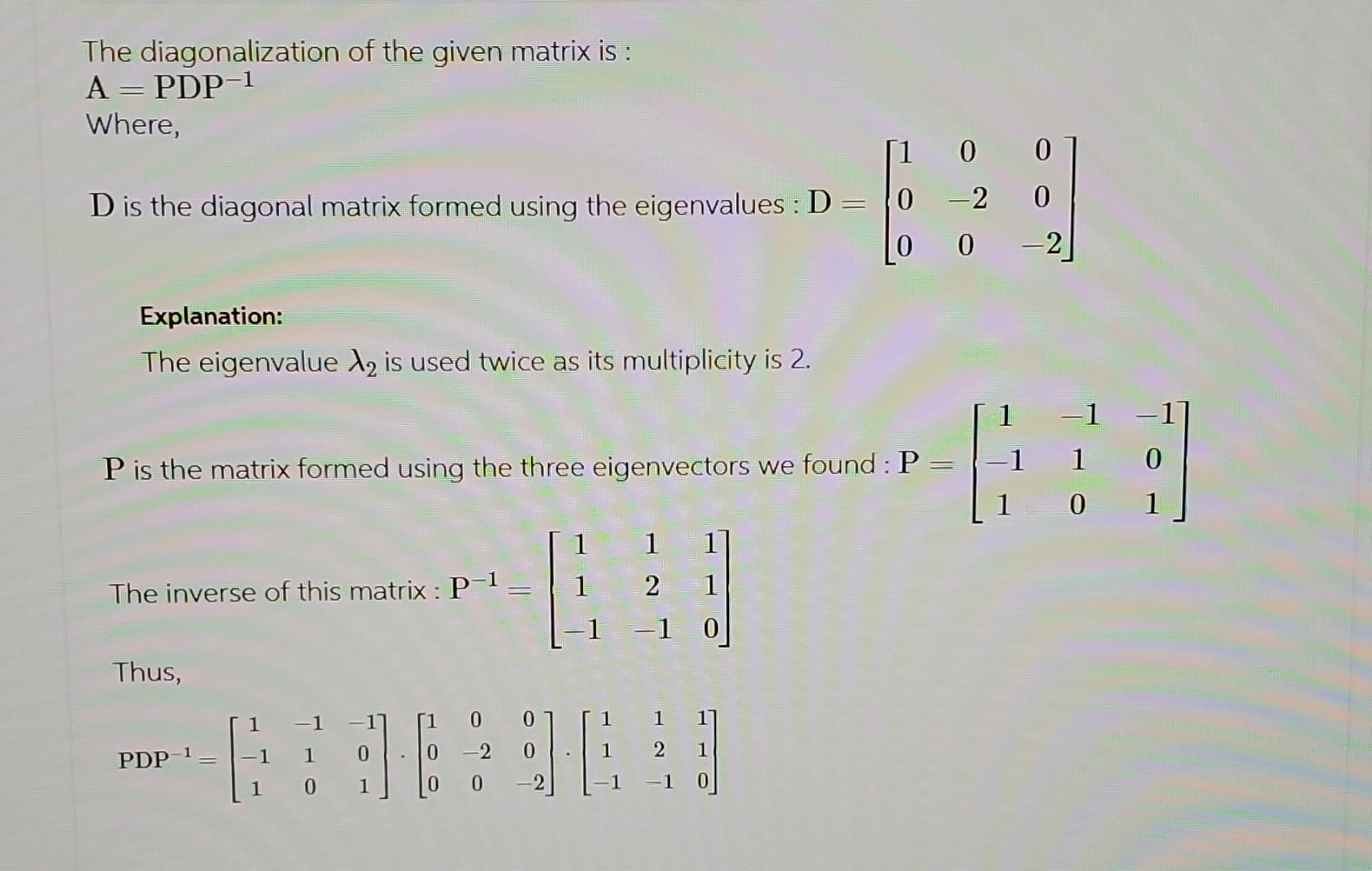 Solved Diagonalize the following matrix, if possible. | Chegg.com