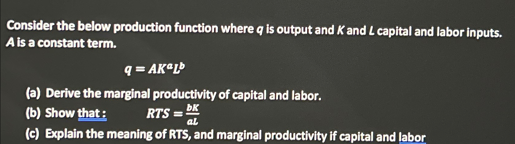 Solved Consider the below production function where q ﻿is | Chegg.com