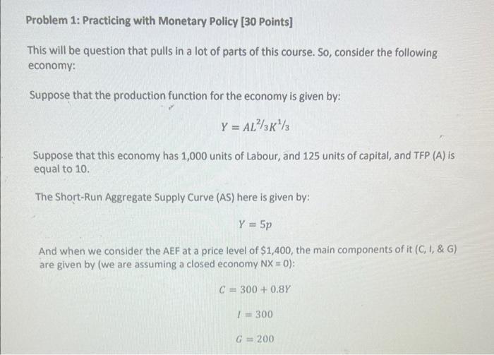 Solved Problem 1: Practicing With Monetary Policy [30 | Chegg.com