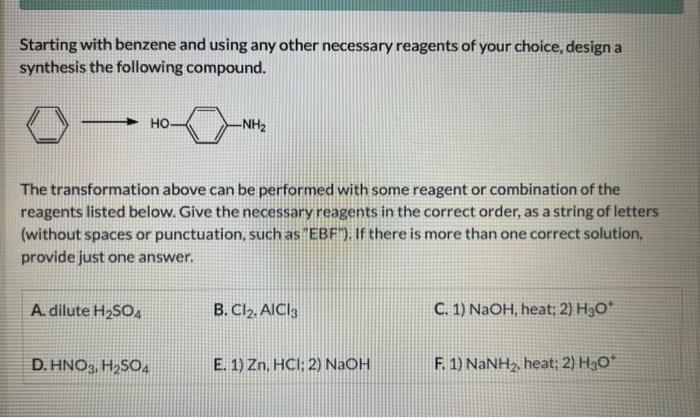 Solved Starting With Benzene And Using Any Other Necessary | Chegg.com