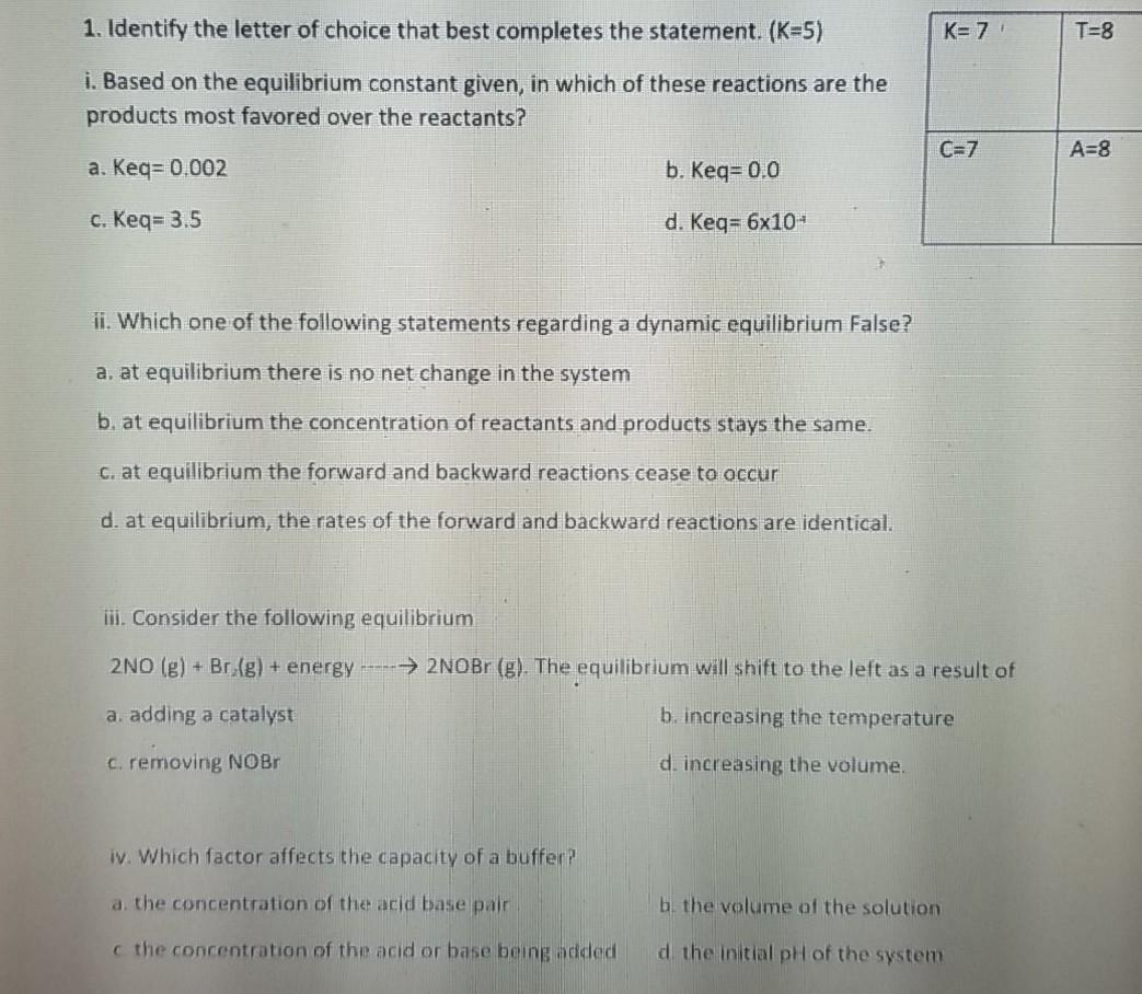 Solved 1. Identify the letter of choice that best completes | Chegg.com