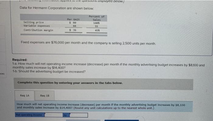 Solved Data for Hermann Corporation are shown below: Fixed | Chegg.com