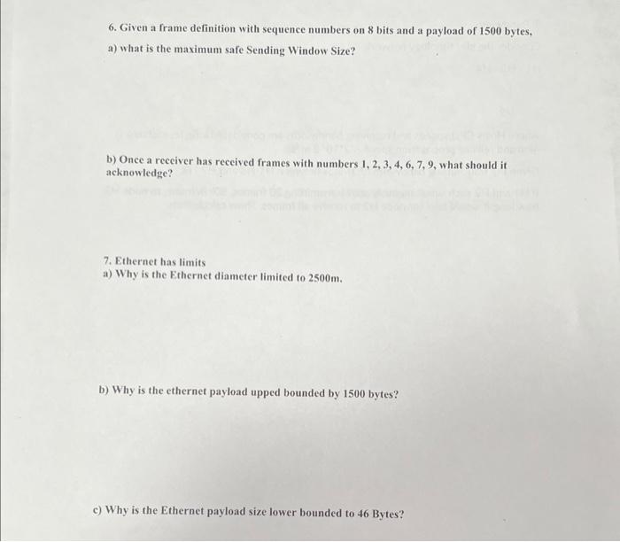 Solved 6. Given a frame definition with sequence numbers on | Chegg.com