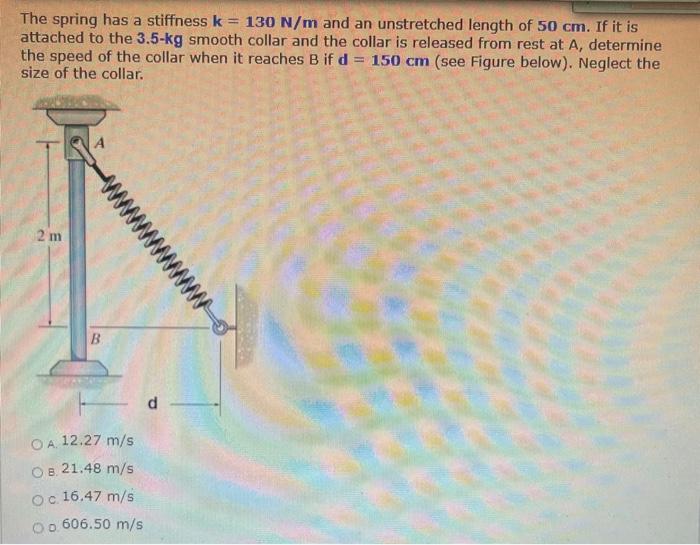 Solved The spring has a stiffness k = 130 N/m and an | Chegg.com
