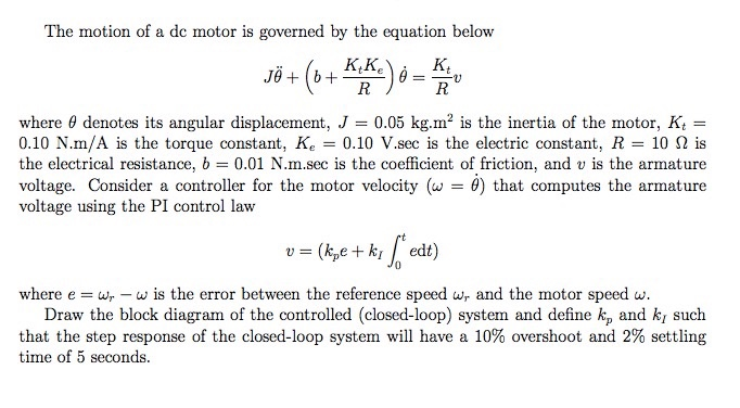 Solved The Motion Of A Dc Motor Is Governed By The Equati Chegg Com