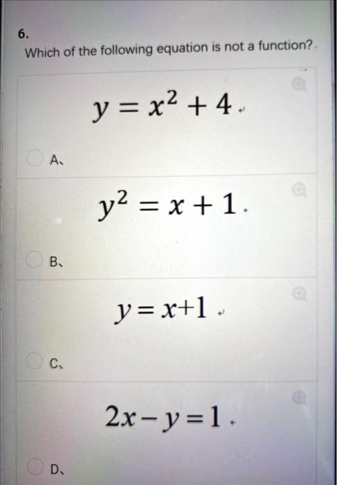 Solved 6. Which of the following equation is not a function? | Chegg.com