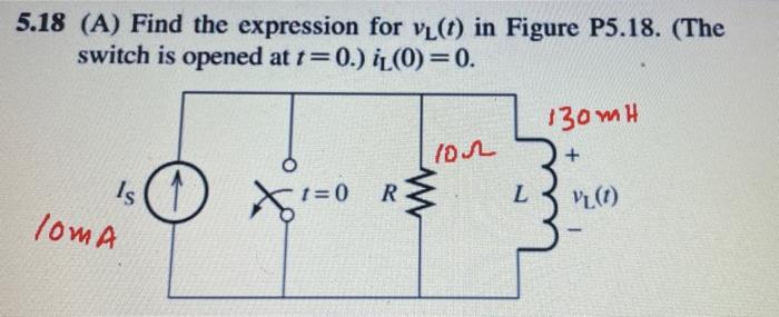 Solved 5.18 (A) Find the expression for Vl(t) in Figure | Chegg.com