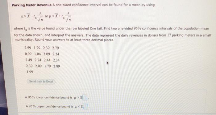 Solved Parking Meter Revenue A one sided confidence interval