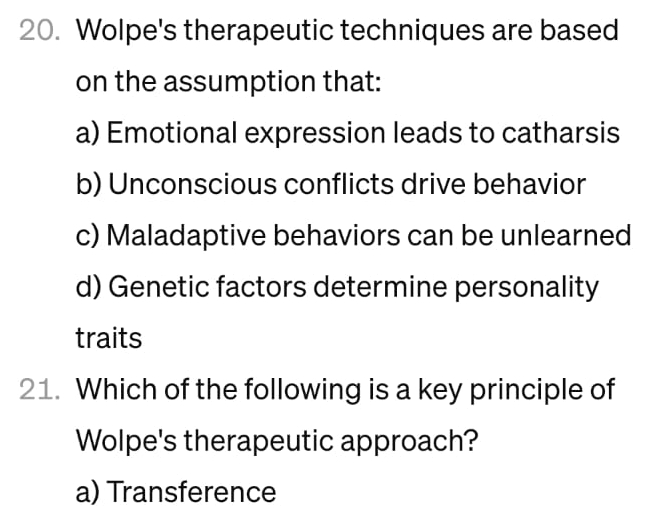 Solved Wolpe's Therapeutic Techniques Are Based On The | Chegg.com