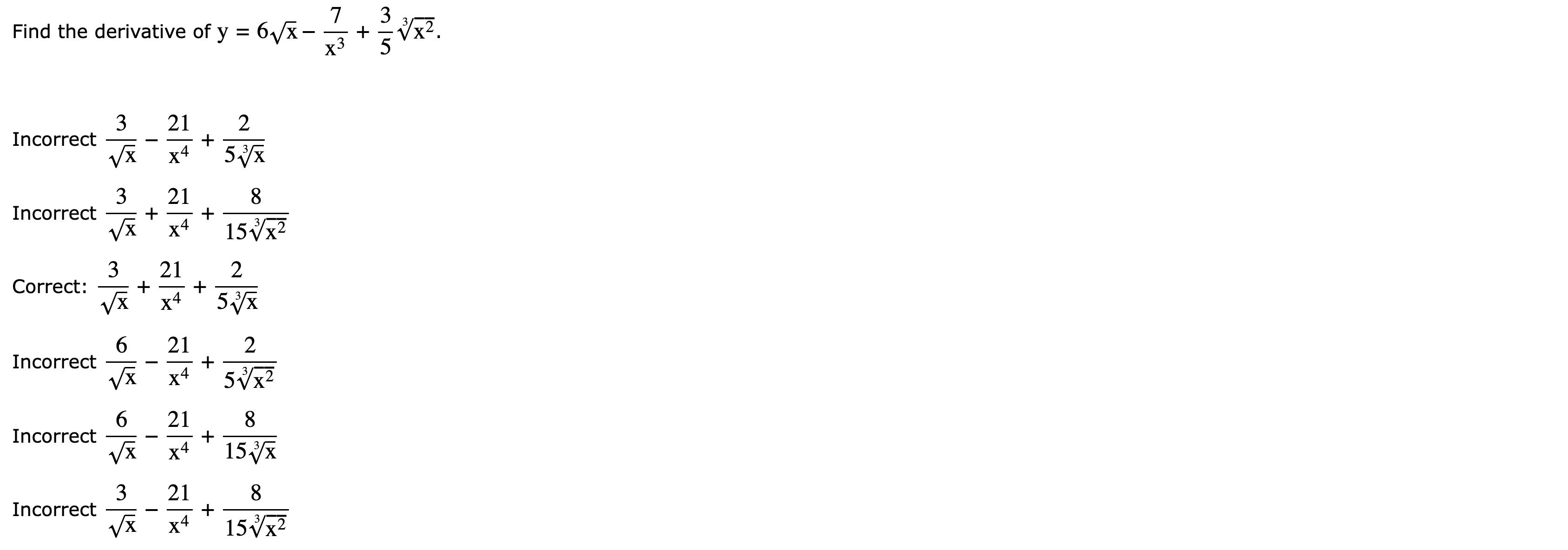 solved-find-the-derivative-of-y-6x2-7x3-35x23incorrect-chegg