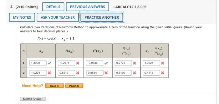 Solved Calculate Two Iterations Of Newton's Method To | Chegg.com