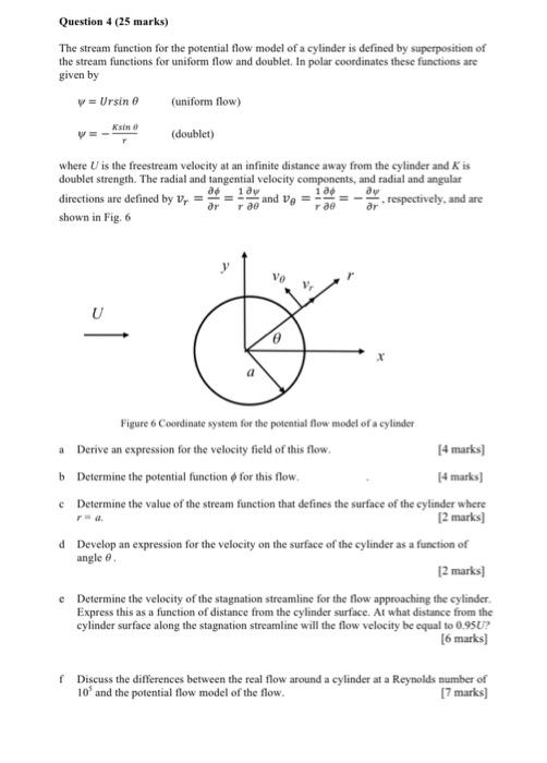 Solved Question 4 (25 marks) The stream function for the | Chegg.com