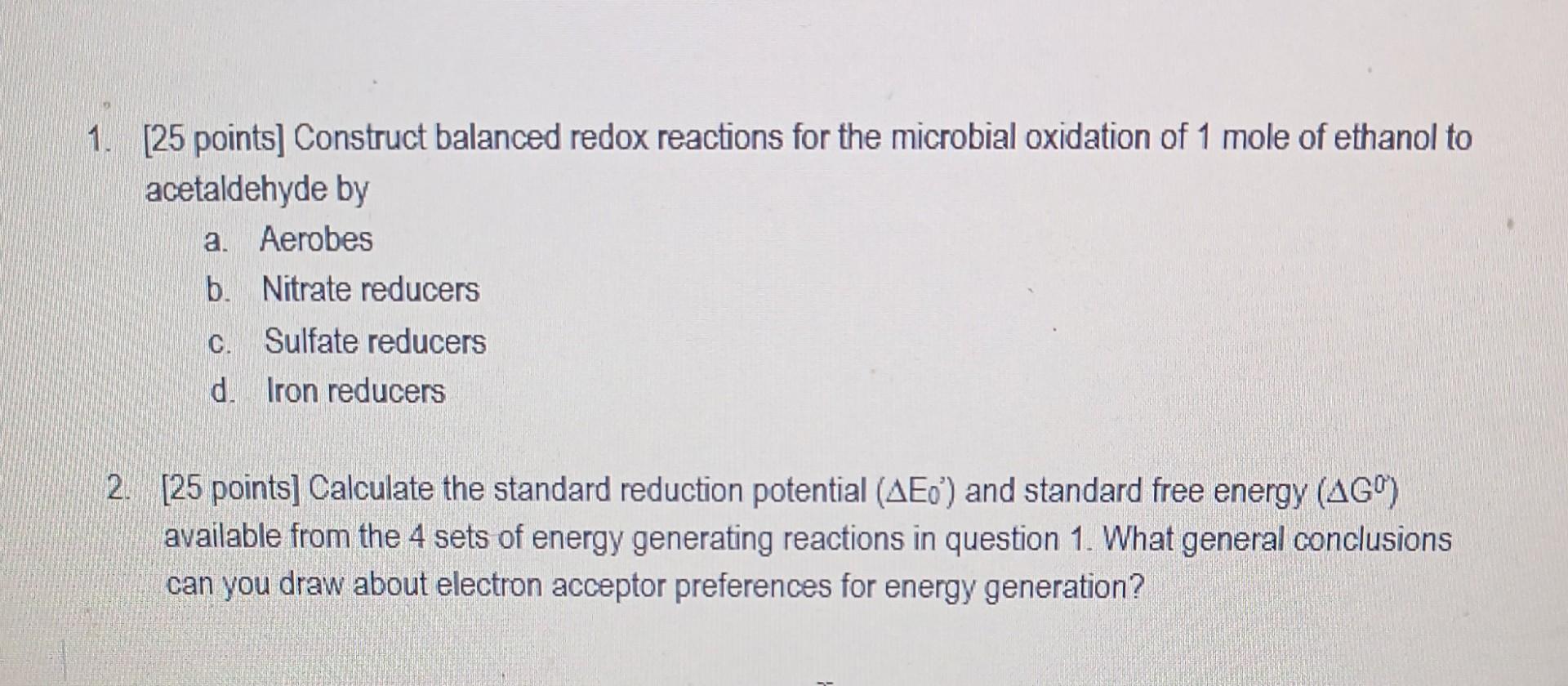 Solved 1. [25 Points] Construct Balanced Redox Reactions For | Chegg.com