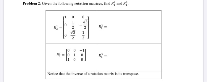 Solved Problem 2: Given the following rotation matrices, | Chegg.com