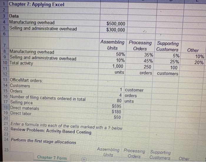 Solved 1 Chapter 7: Applying Excel 2 3 Data 4 Manufacturing | Chegg.com