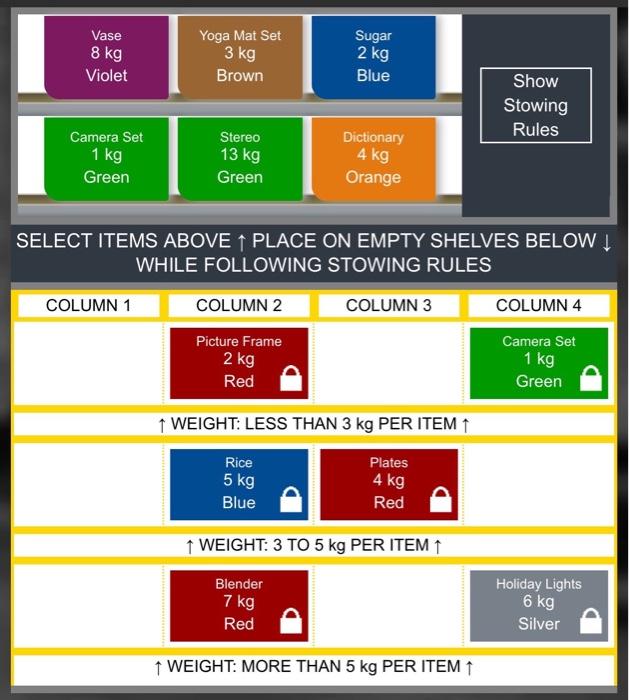 SELECT ITEMS ABOVE ↑ PLACE ON EMPTY SHELVES BELOW