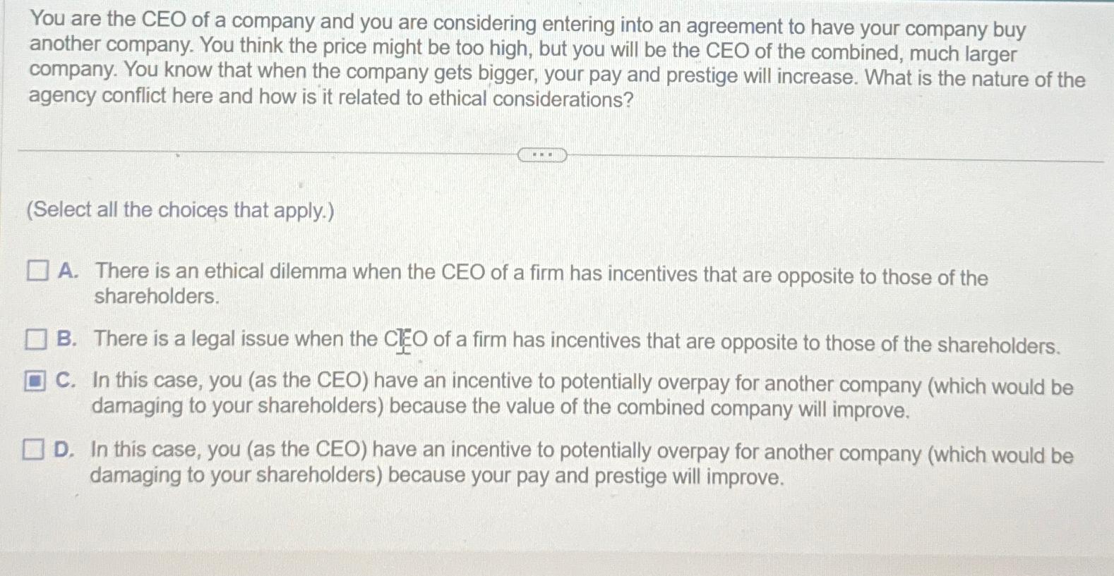 Solved You are the CEO of a company and you are considering | Chegg.com