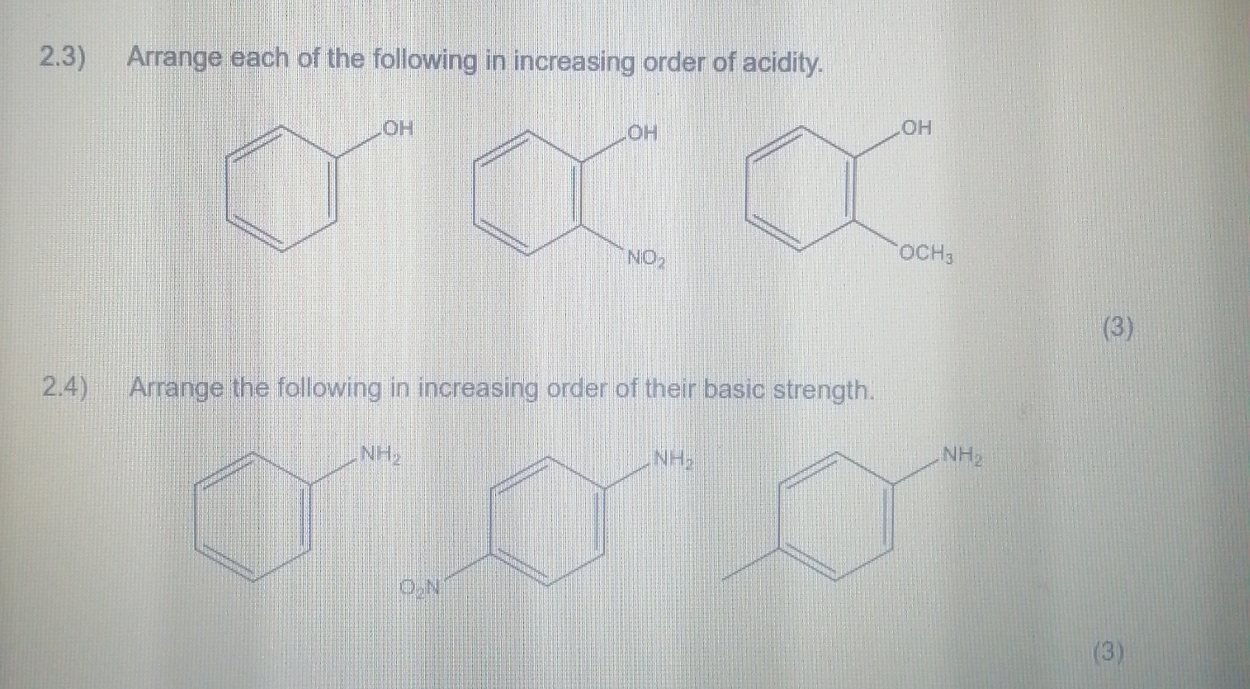 Solved 2.3) Arrange each of the following in increasing | Chegg.com