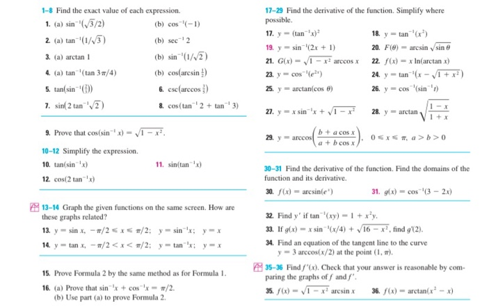 Solved 1 8 Find The Exact Value Of Each Expression 1 A Chegg Com