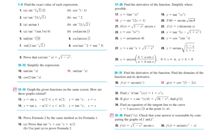 1 8 Find The Exact Value Of Each Expression 1 A Chegg Com