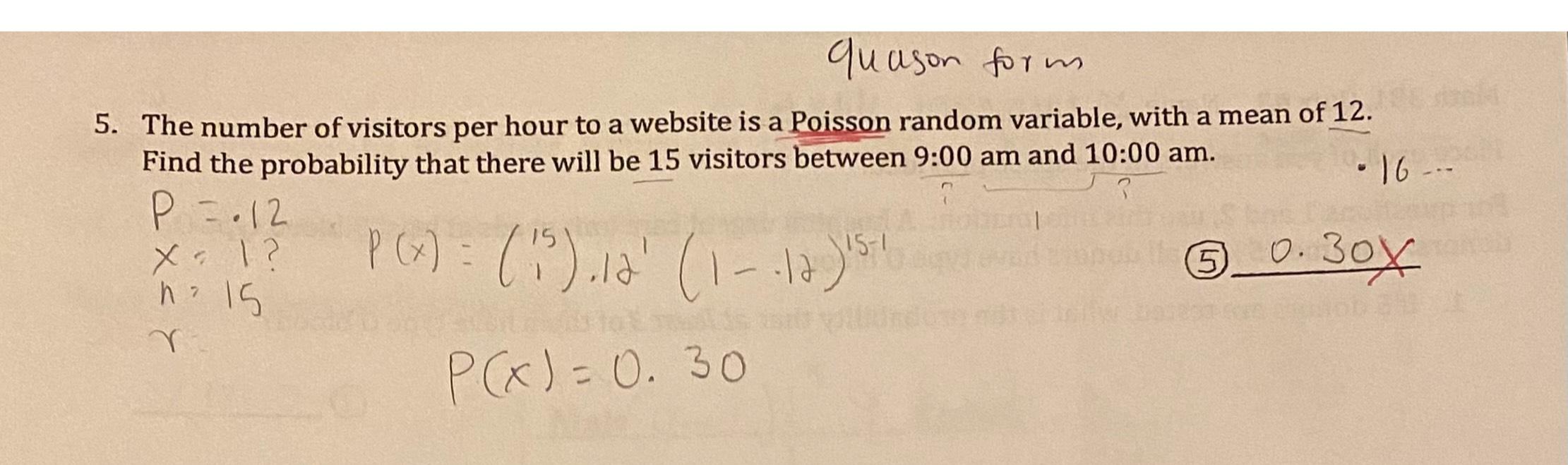 Solved quason form5. ﻿The number of visitors per hour to a | Chegg.com