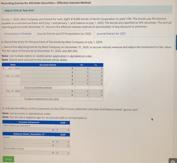 Solved Recording Entries for AFS Debt Securities - Effective | Chegg.com