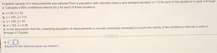 Solved A random sample of n measurements was selected from a | Chegg.com