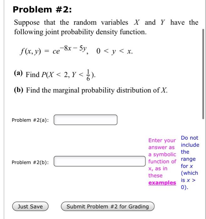 Solved Problem #2: Suppose that the random variables X and Y | Chegg.com