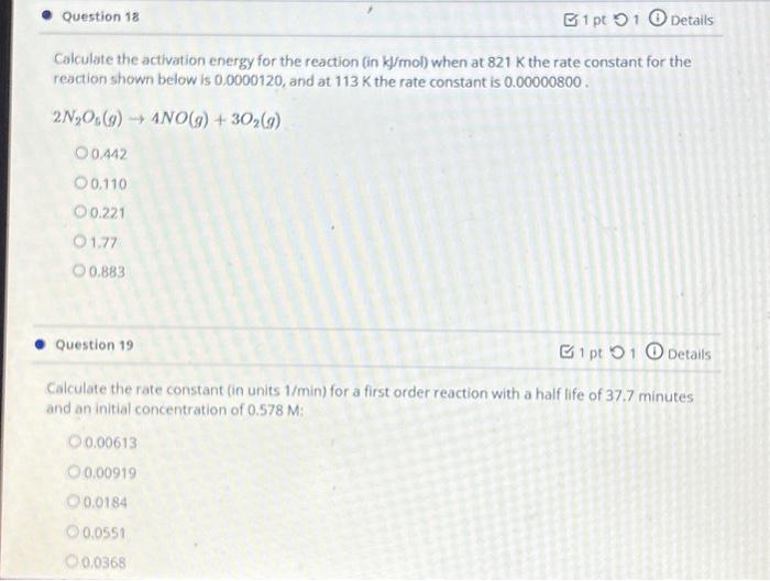 Solved Calculate The Activation Energy For The Reaction (in | Chegg.com