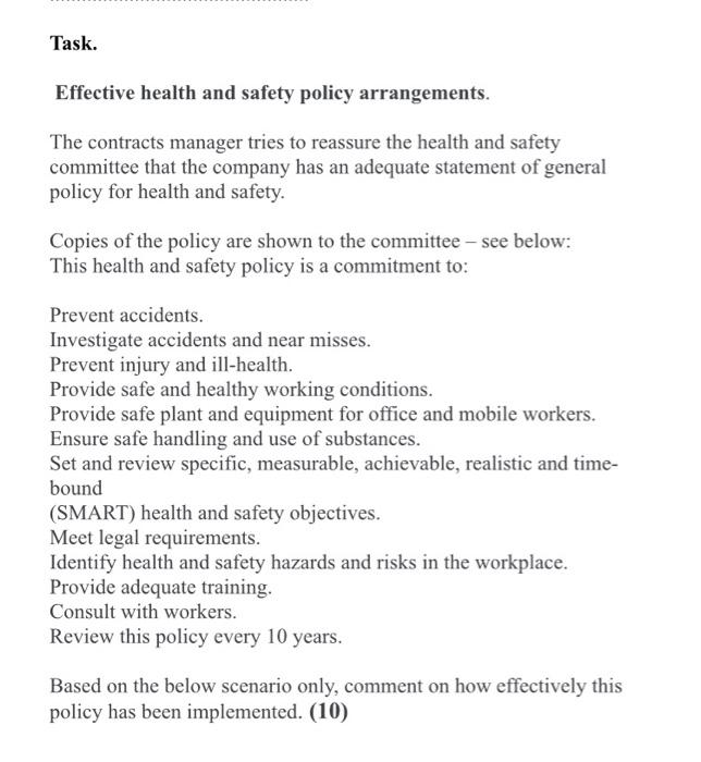 Solved SCENARIO You are a newly appointed health and safety