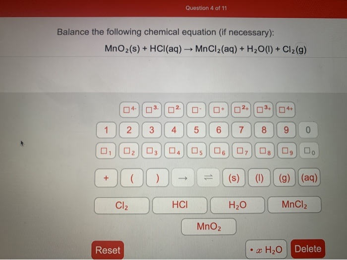 Question 4 Of 11 Balance The Following Chemical Chegg Com