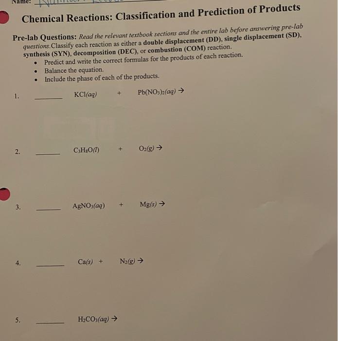 Solved Chemical Reactions: Classification And Prediction Of | Chegg.com