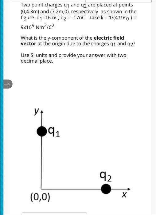 Solved Two point charges q1 and 2 are placed at points | Chegg.com