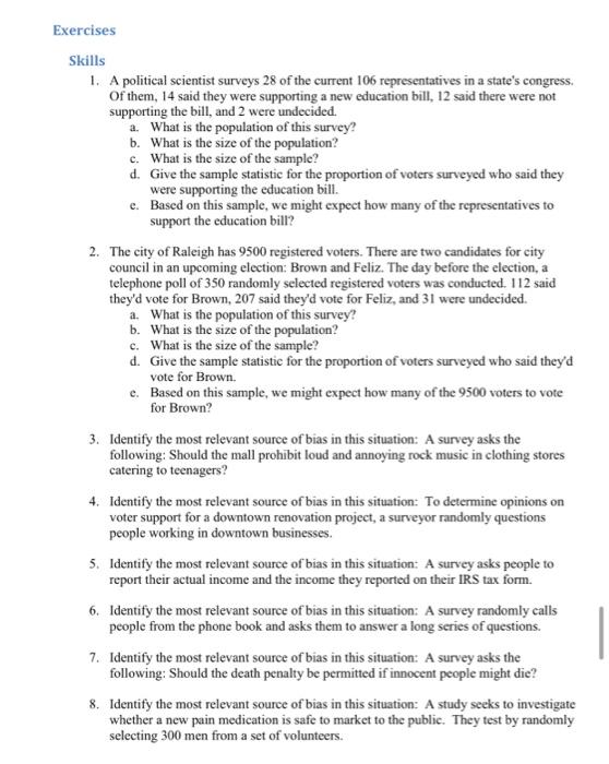 Solved Exercises Skills 1. A political scientist surveys 28 | Chegg.com