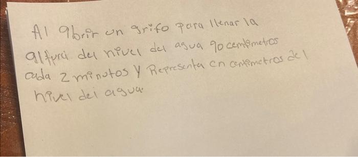 Al 9brir un grifo para llenar la glfuru de nivel del agua 90 cempemetos cada 2 minutos y Representa en centimetros del hivel