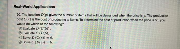 Solved 90. The function D(p) gives the number of items that | Chegg.com