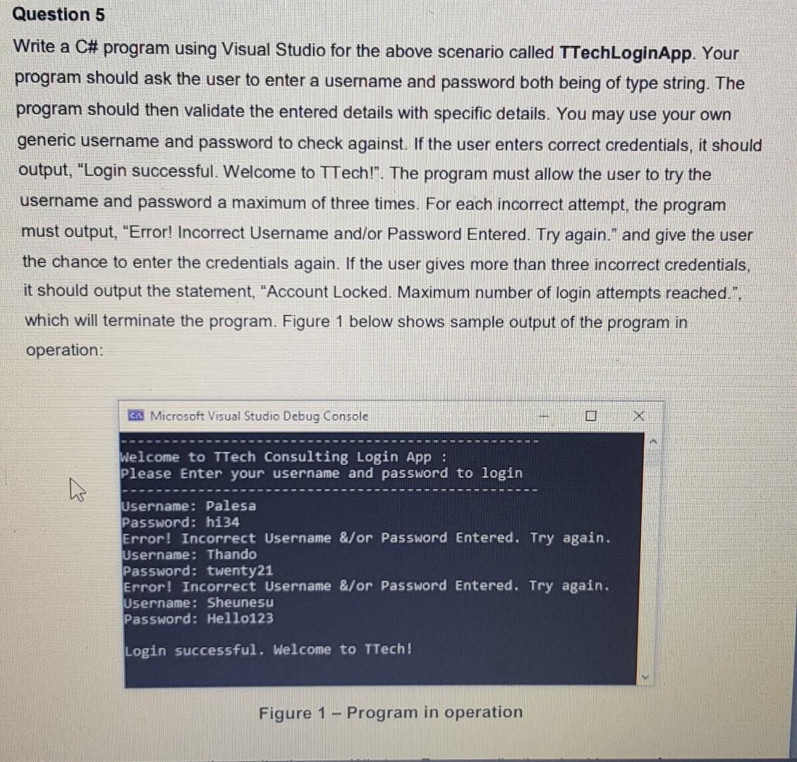Solved Question 5 Write a C# program using Visual Studio for | Chegg.com