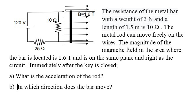 Solved B 1 6 T The Resistance Of The Metal Bar 10 W With Chegg Com