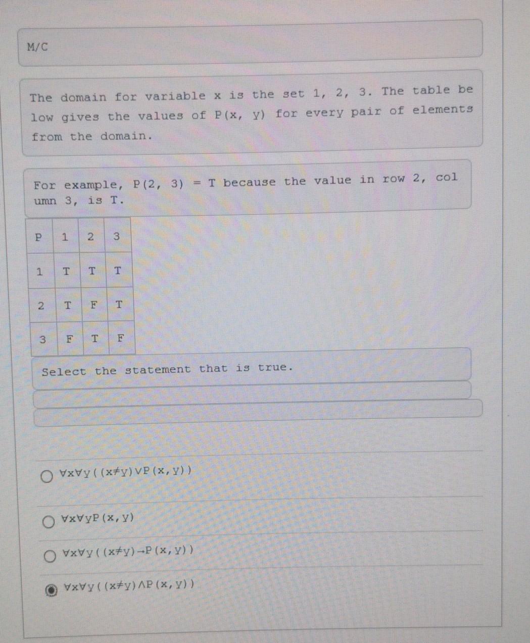 Solved M/C The domain for variable x is the set 1, 2, 3. The | Chegg.com