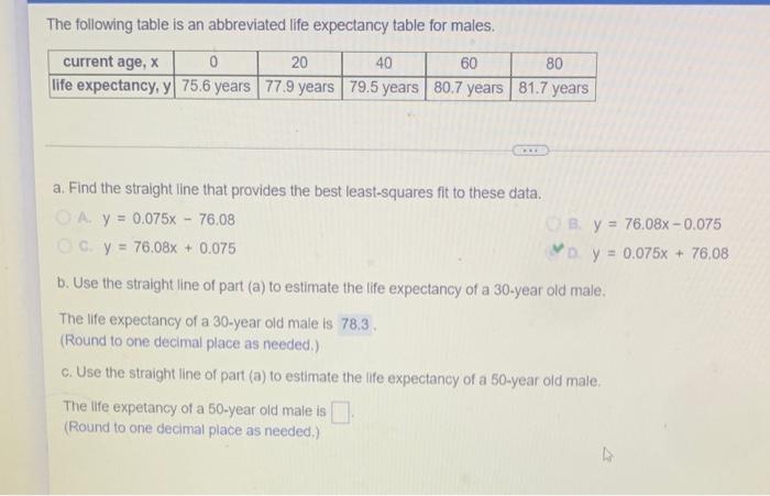 Solved The Following Table Is An Abbreviated Life Expectancy | Chegg.com