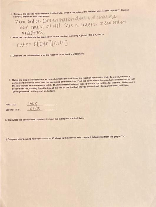 Laboratory 4: Rates of Reaction A Two Factor Rate Law | Chegg.com