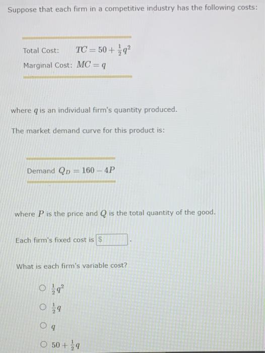 Solved Suppose that each firm in a competitive industry has | Chegg.com