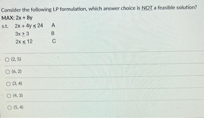 Solved Consider The Following LP Formulation, Which Answer | Chegg.com