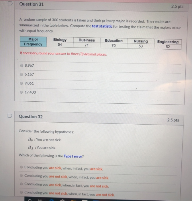 Solved D Question 31 2.5 pts A random sample of 300 students | Chegg.com