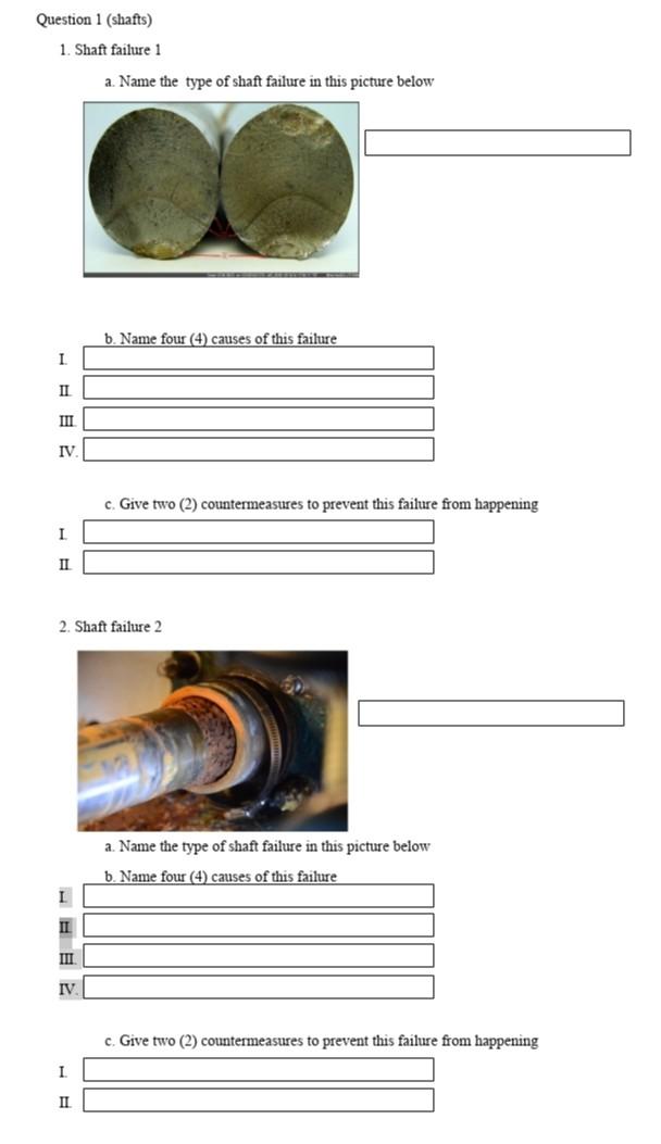 Solved Question 1 (shafts) 1. Shaft failure 1 a. Name the