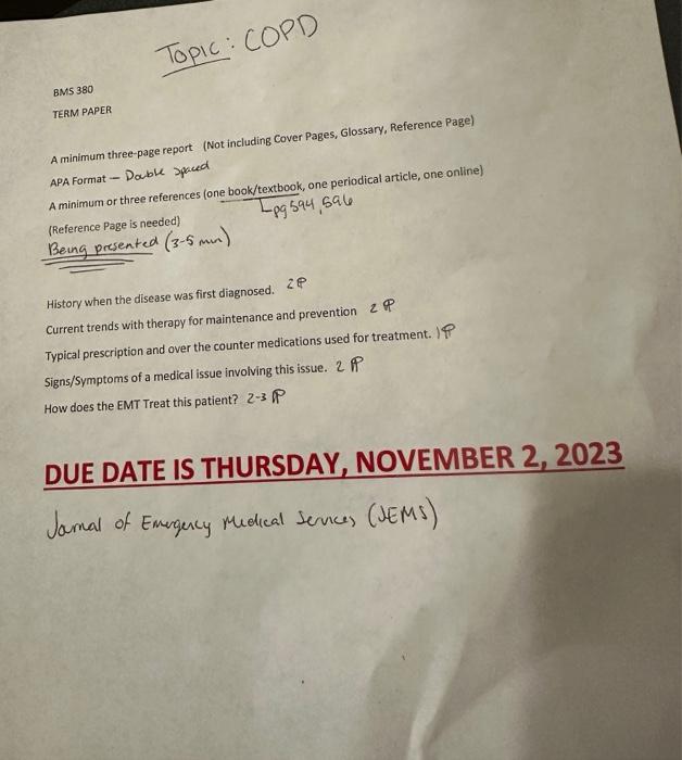 BMS 380 TERM PAPER A minimum three-page report (Not | Chegg.com