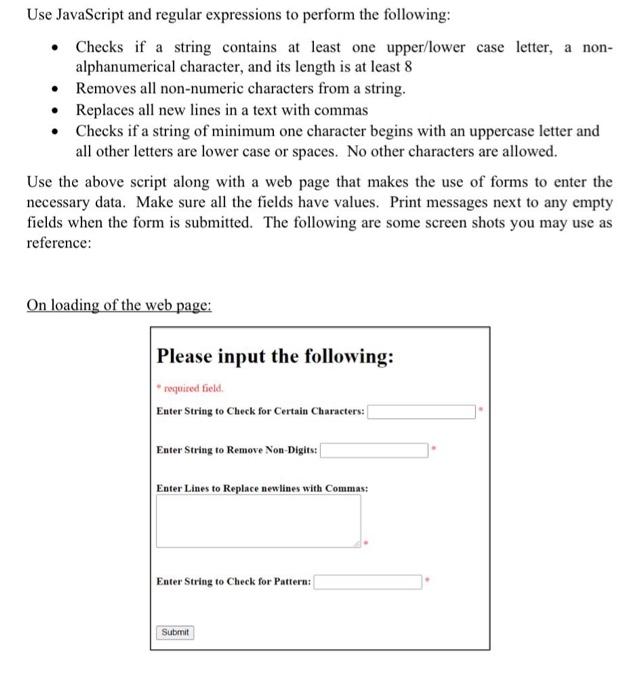 Solved Use Javascript And Regular Expressions To Perform The | Chegg.Com