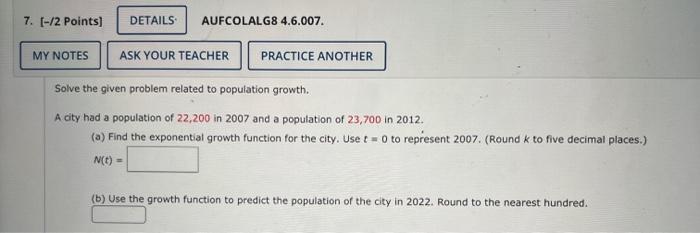 Solved Solve the given problem related to population growth. | Chegg.com